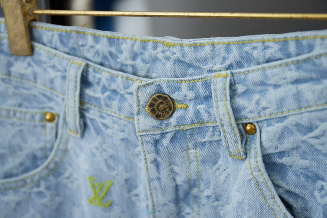 Colorful Embroidered Denim Shorts